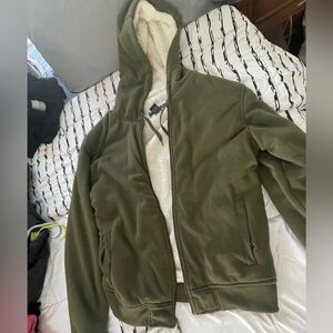 Olive Green Hooded Jacket with Sherpa Lining